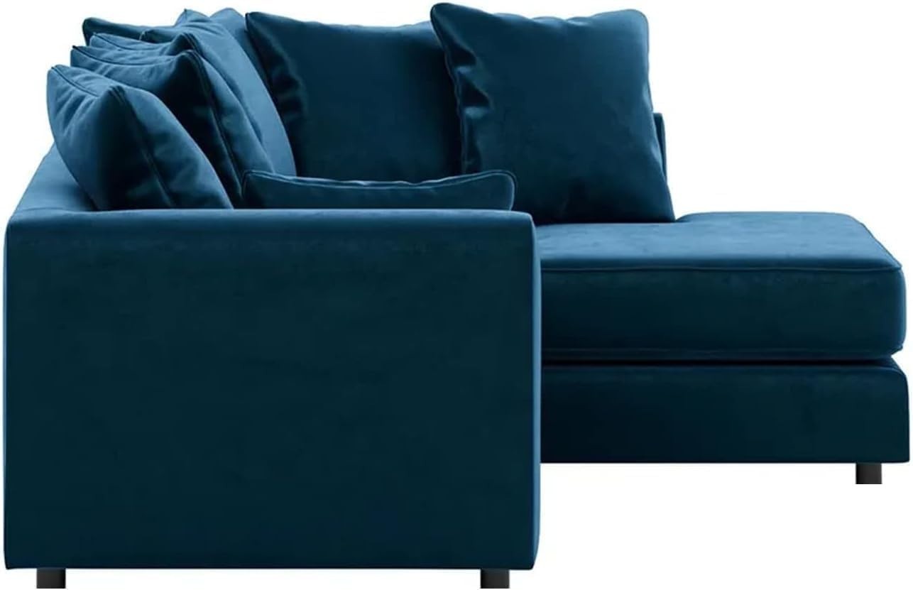 Blue L-Shaped 3+2 Seater Corner Sofa - Plush Fabric Modular Couch (Left Hand)
