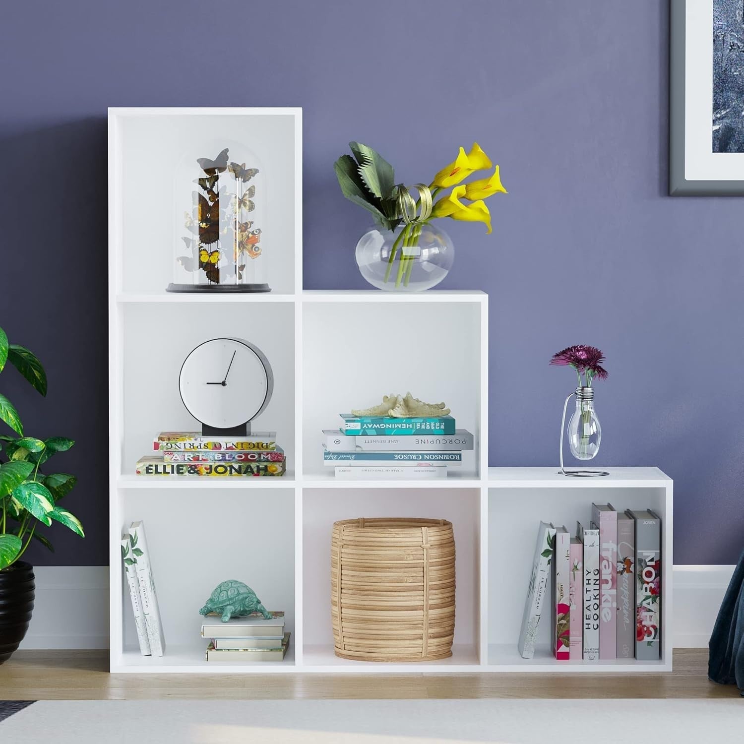 6 Cube White Staircase Storage Shelf Modern Space-Saving Organizer
