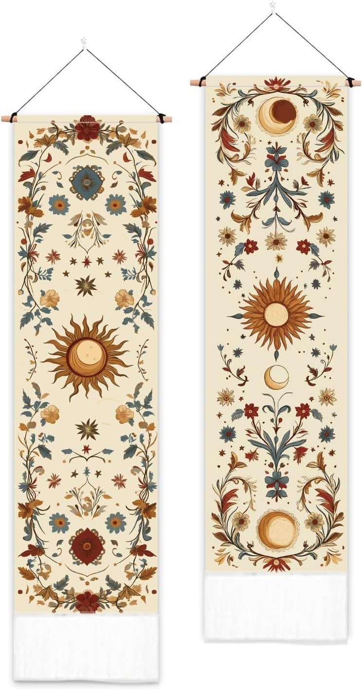 2-Pack Boho Sun Moon Tapestry 52"x13" Vertical Wall Decor