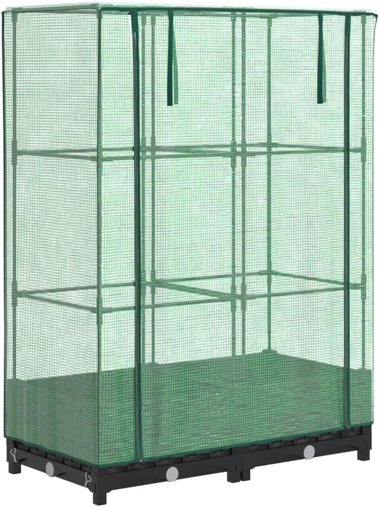 Raised Bed Planter with Greenhouse Cover 80x40x123cm | Rattan Look Polypropylene