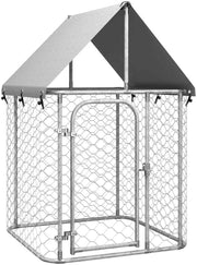 Outdoor Dog Kennel with Roof, Galvanized Steel Puppy Cage 100x100x150cm