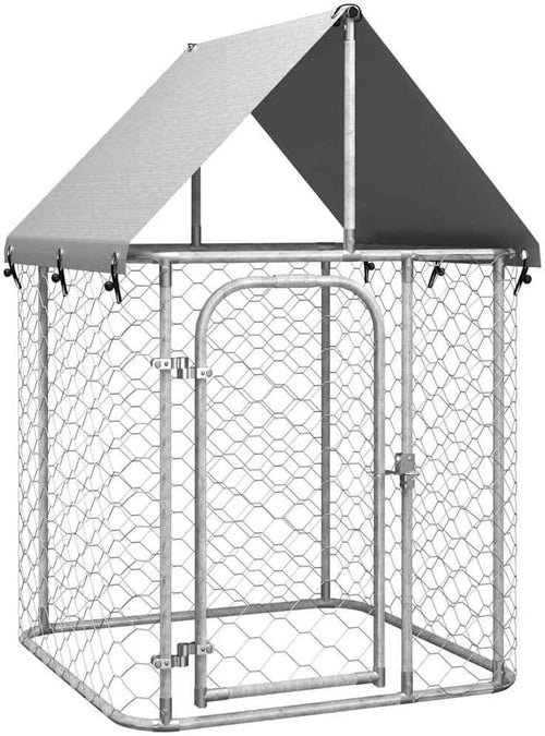 Outdoor Dog Kennel with Roof, Galvanized Steel Puppy Cage 100x100x150cm