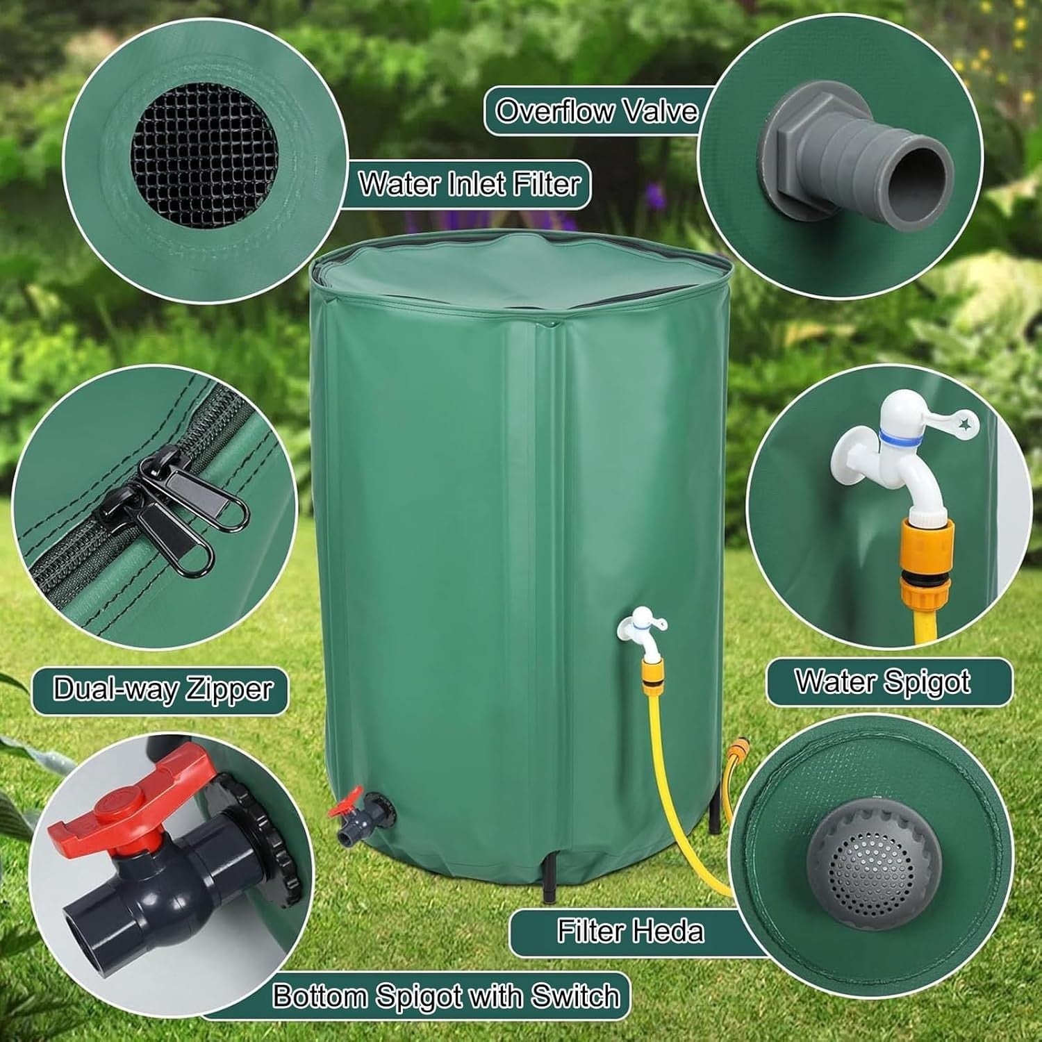 50L Foldable Rainwater Collection Tank, Portable Garden Water Butt, PVC
