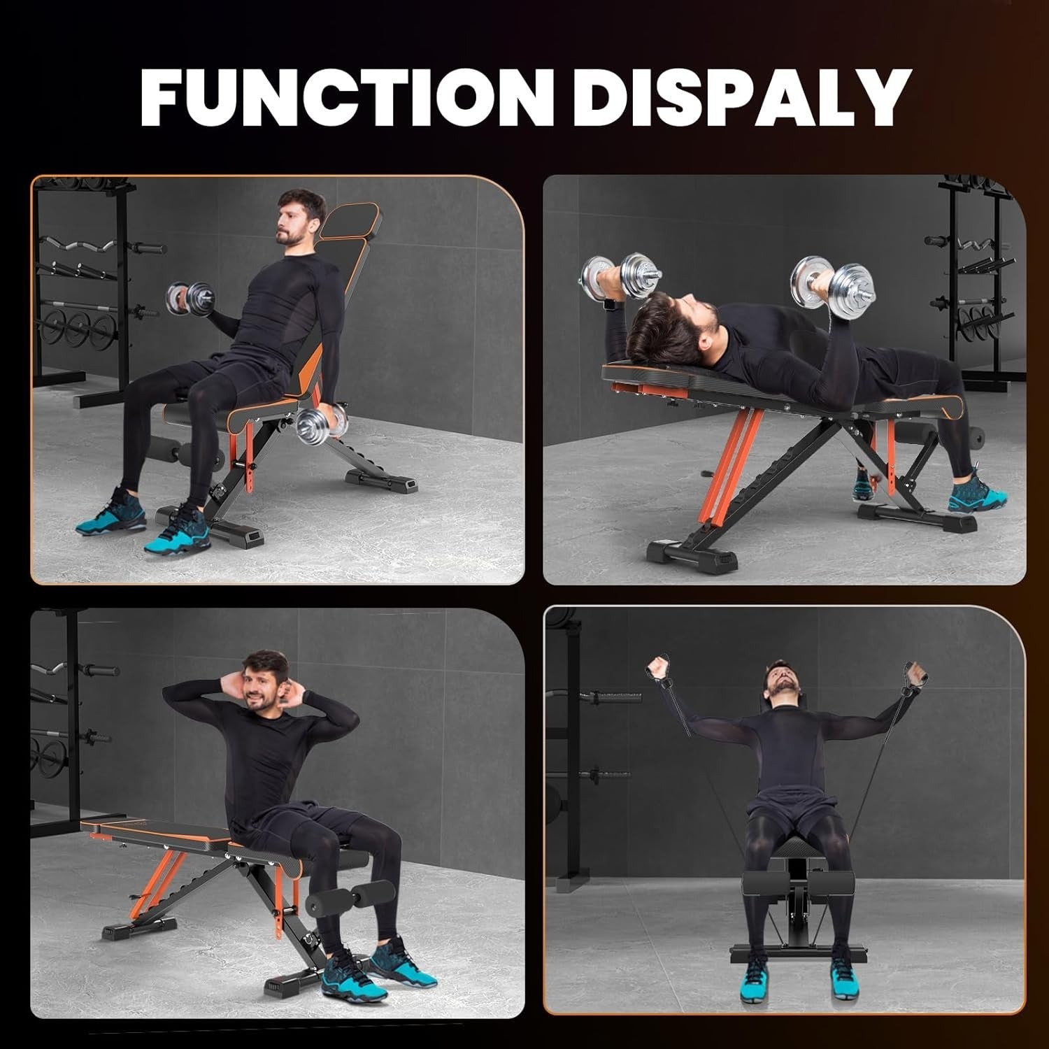 880LB Folding Weight Bench Adjustable Full Body Home Gym Trainer