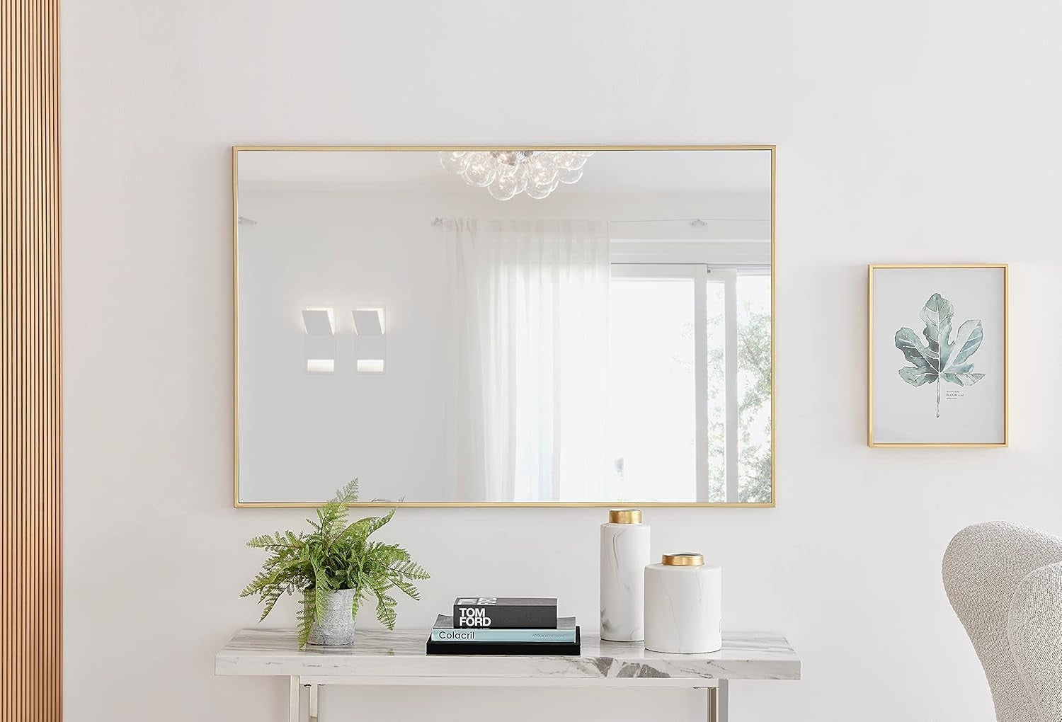 Large Gold Wall Mirror 120x80cm Modern Rectangular Glam for Hall or Lounge