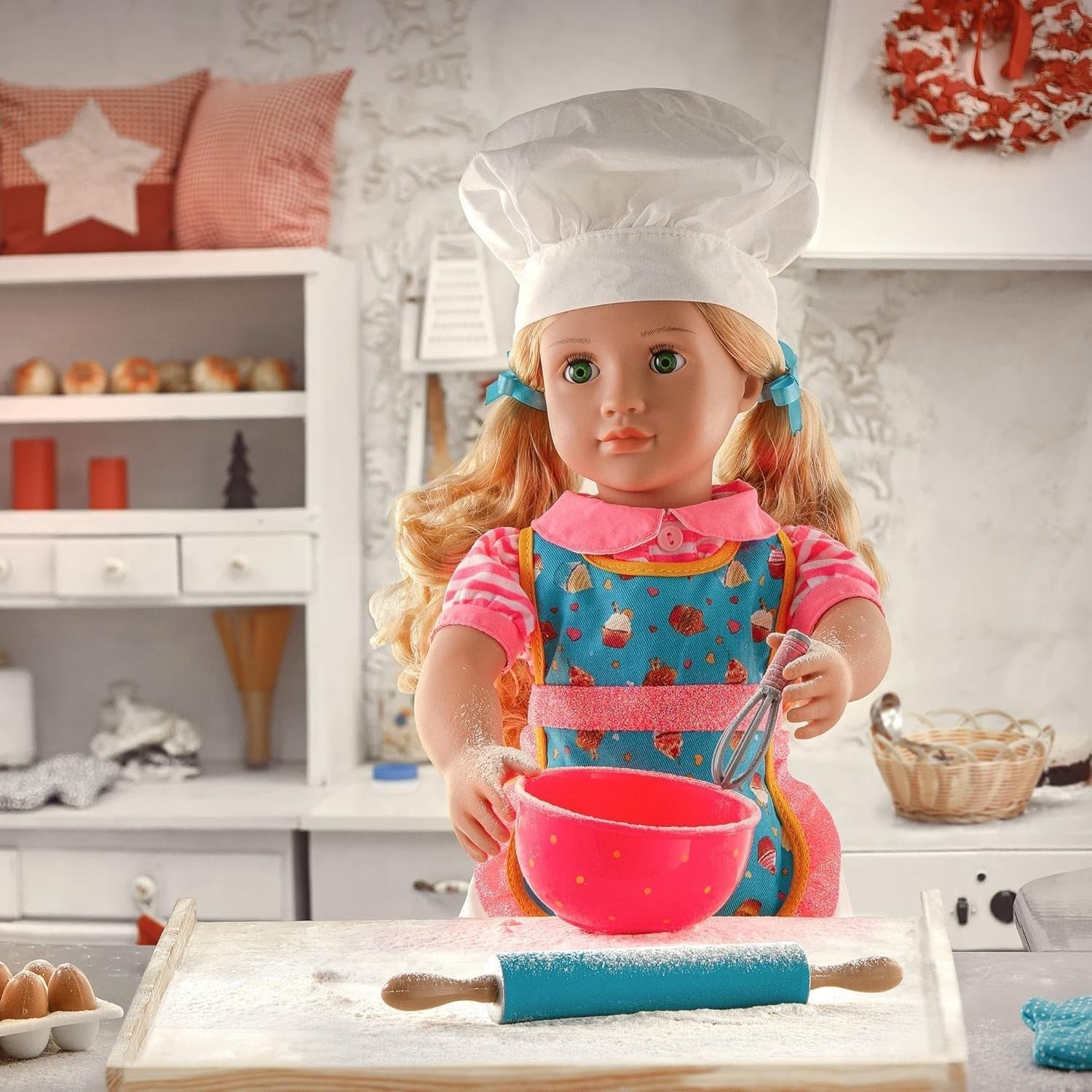 18-Inch Baker Doll Blonde Hair Green Eyes Chef Outfit Baking Set