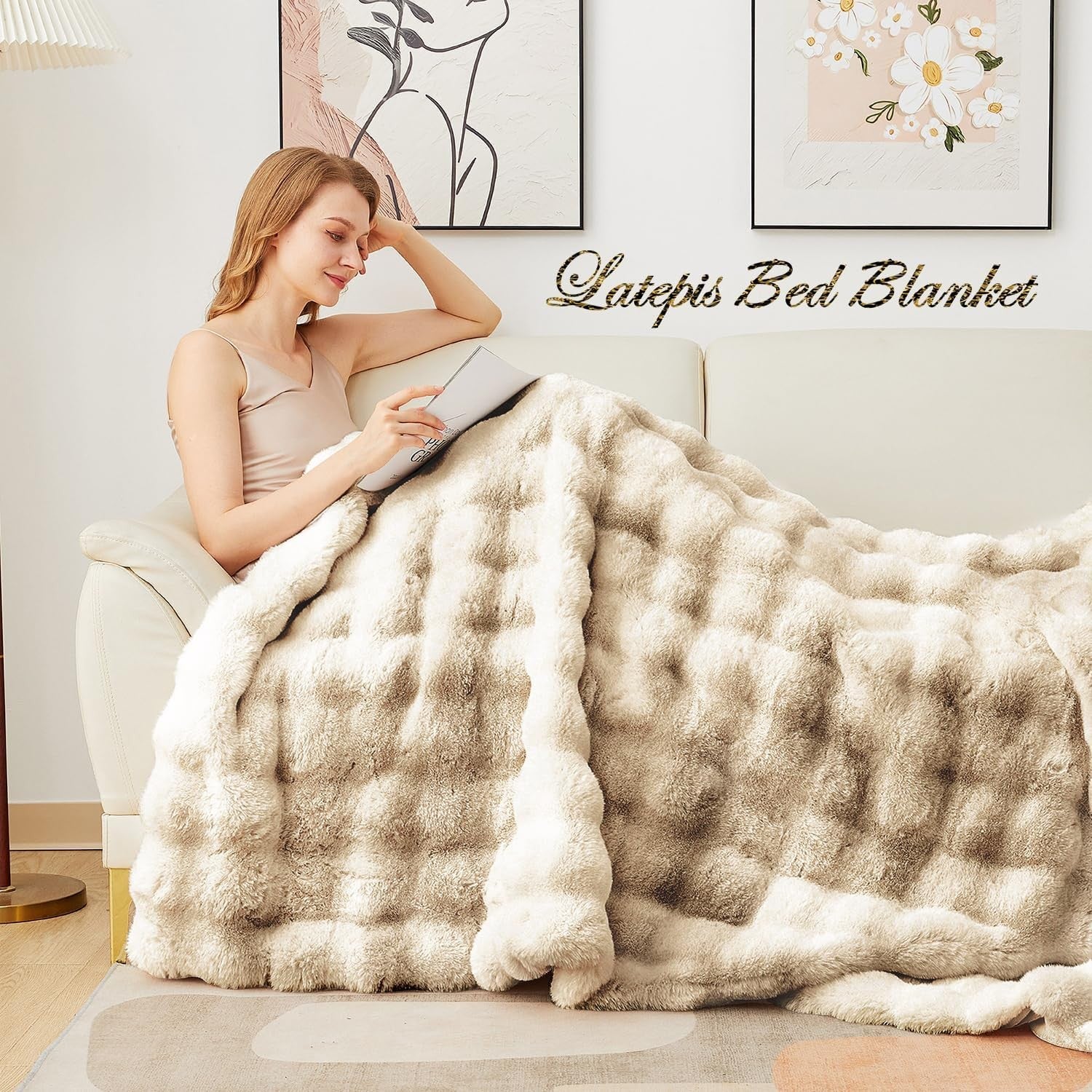 Twin Faux Fur Throw Blanket Camel Plush Thick Warm Sofa Bedroom Cozy