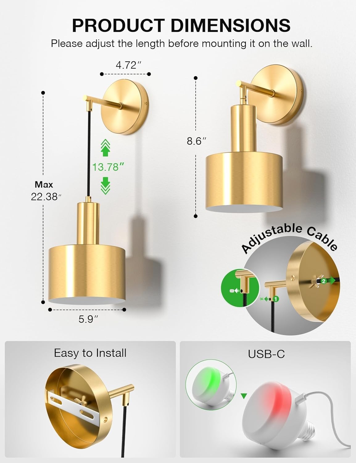 5200mAh Rechargeable Wall Sconce Lights with Remote, 9 Color Dimmable LED
