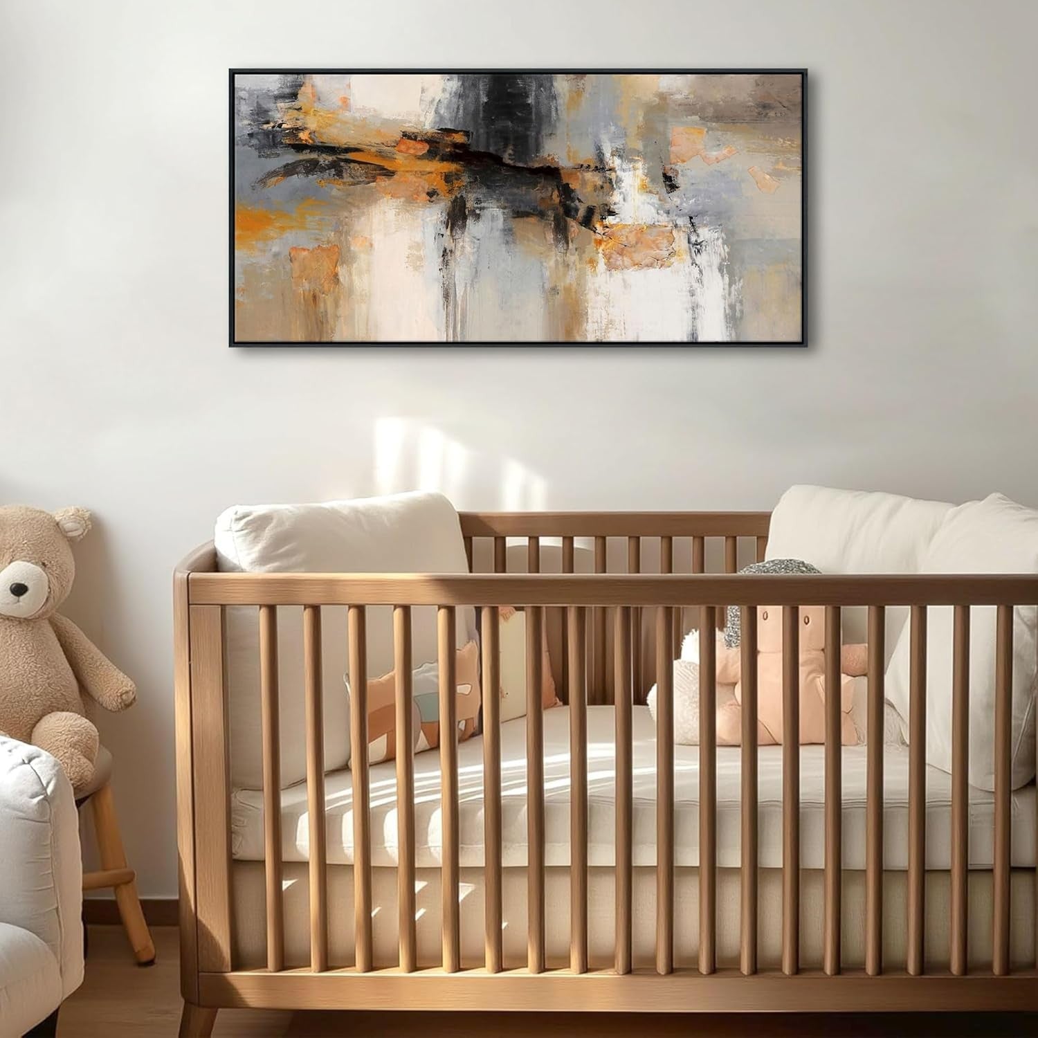 Large Abstract Canvas Wall Art Gray Yellow Modern Home Decor
