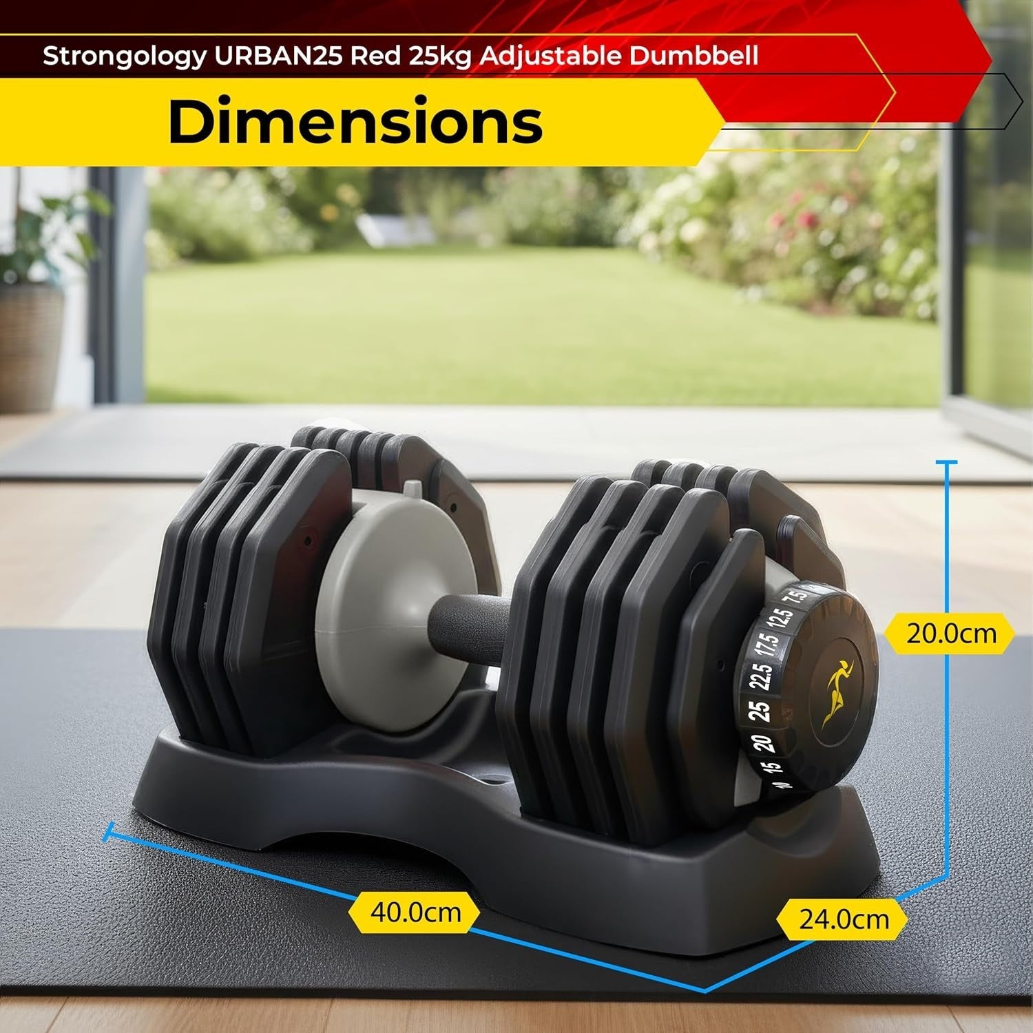 25KG Adjustable Dumbbell Pair Smart Dial Weights Space Saving Home Gym