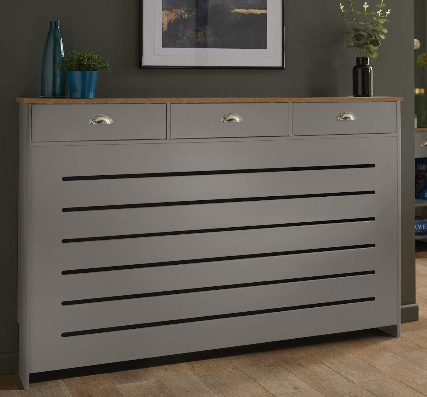 Grey Radiator Cover Cabinet with Storage Drawers Modern MDF Unit, Large