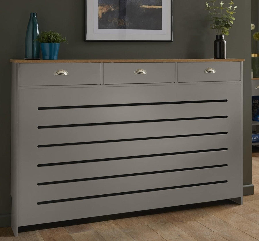 Grey Radiator Cover Cabinet with Storage Drawers Modern MDF Unit, Large