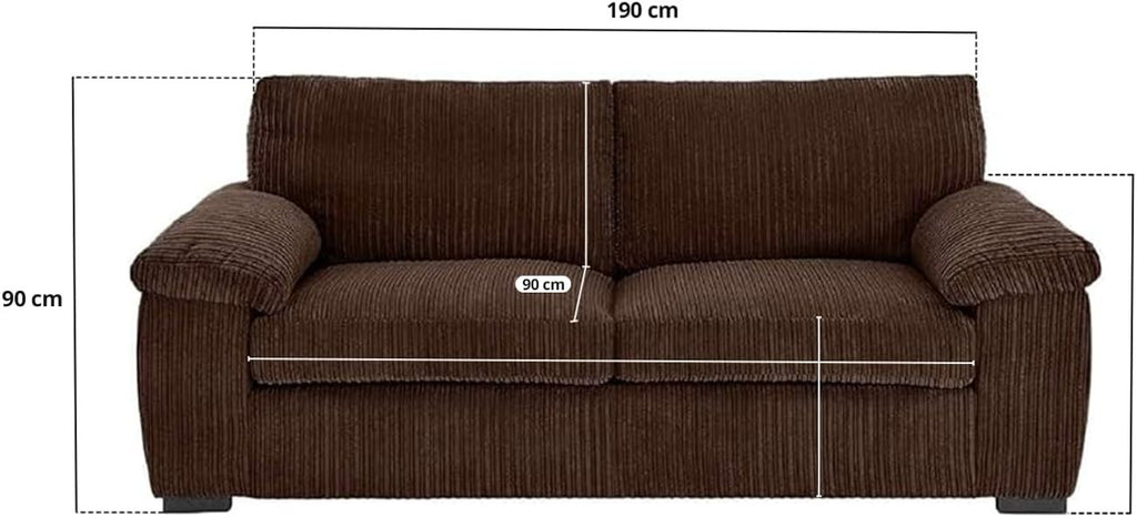 3 Seater Jumbo Cord Sofa Brown – Deep Cushions, Soft Fabric, No Assembly