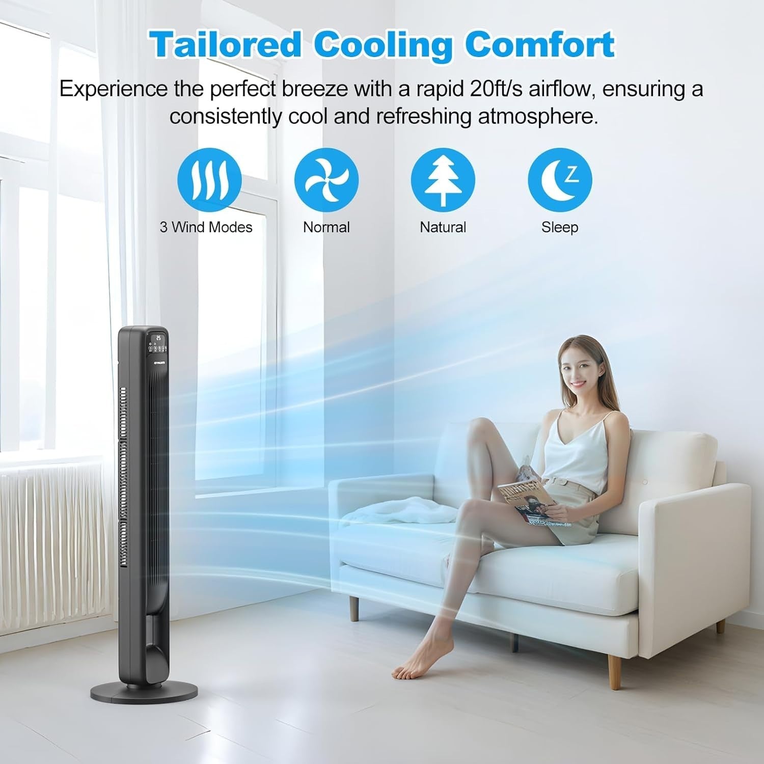Tower Fan with Remote 40-Inch 3-Speed Oscillating Cooling Quiet Timer Display