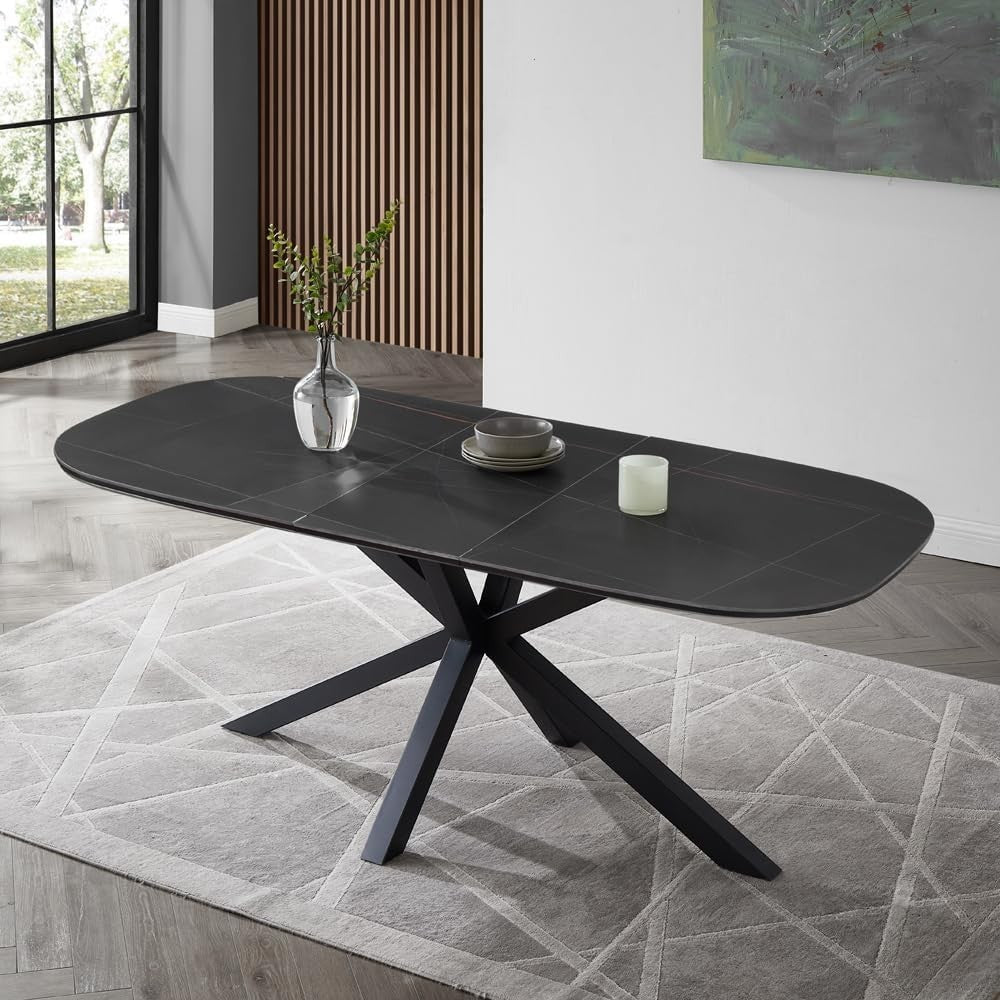 Extending Sintered Stone Dining Table Black Modern Heatproof Scratchproof