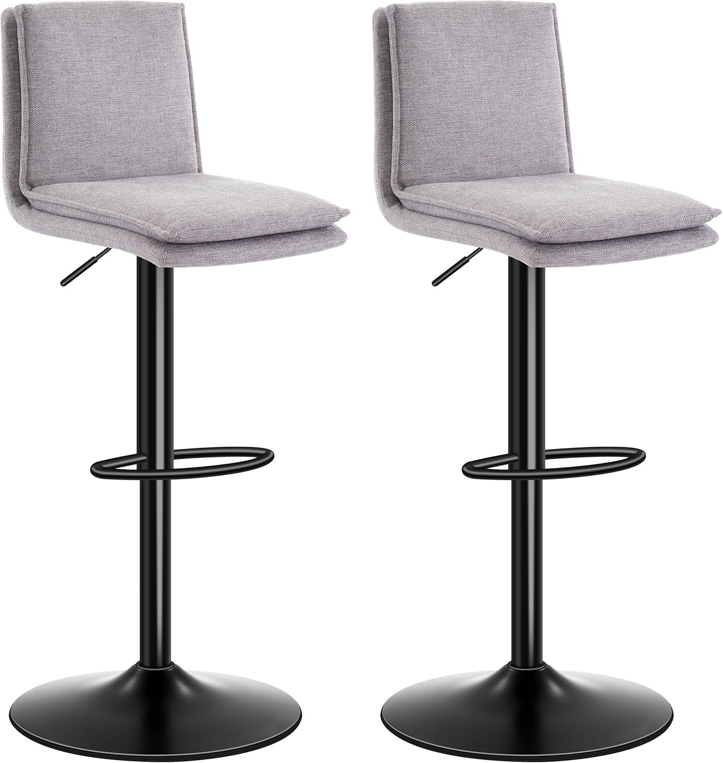 Grey Linen Bar Stools Set of 2 – Adjustable Rotating Kitchen Chairs