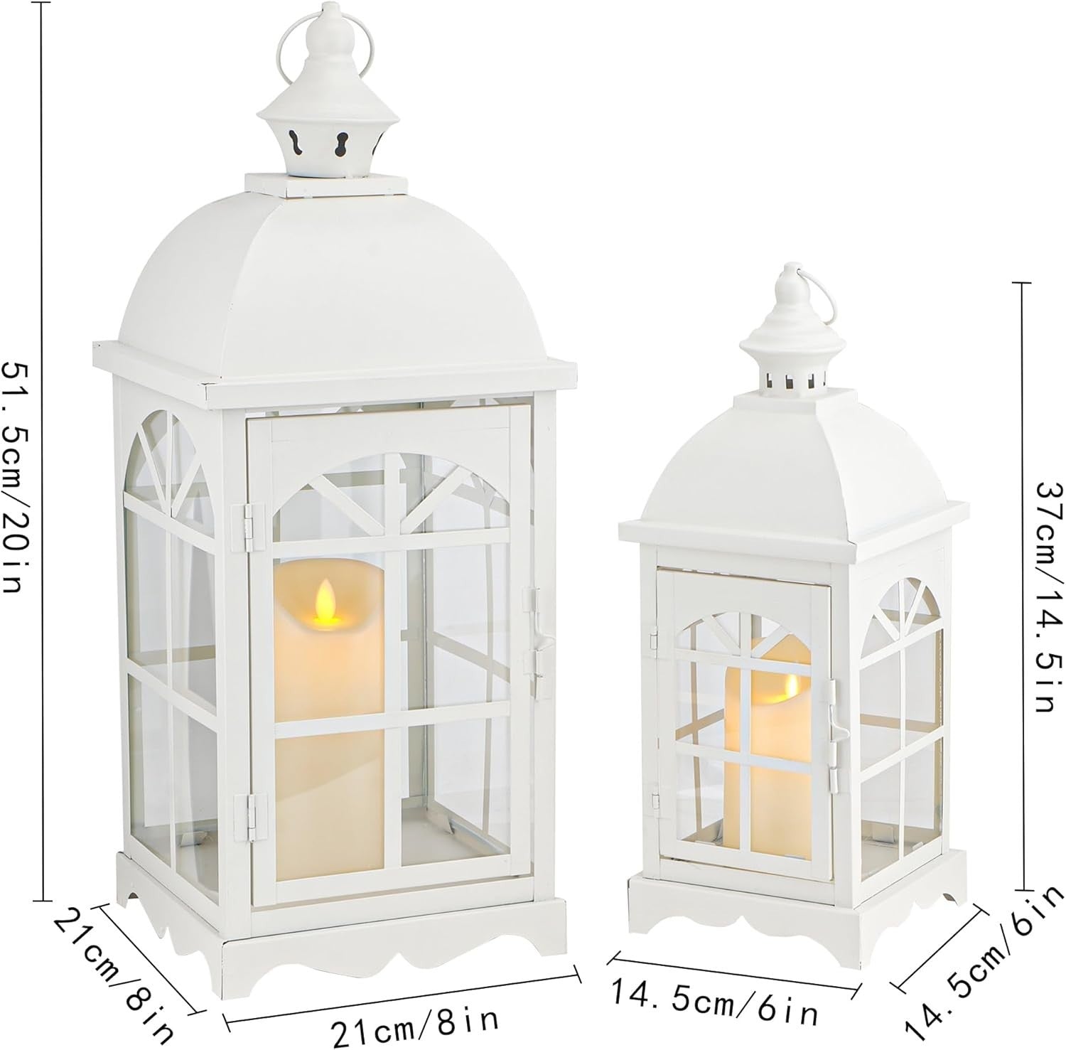 Set of 2 White Vintage Hanging Candle Lanterns 51.5 cm
