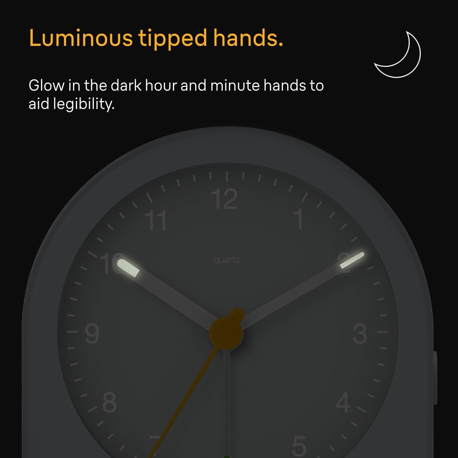 Grey Analogue Alarm Clock Quiet Quartz Backlight Compact Bedside