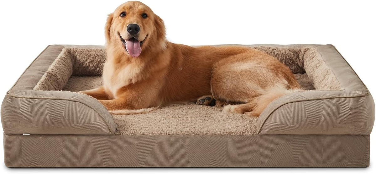 Extra Large Orthopedic Memory Foam Dog Bed Washable Sofa 107x81x17cm Brown