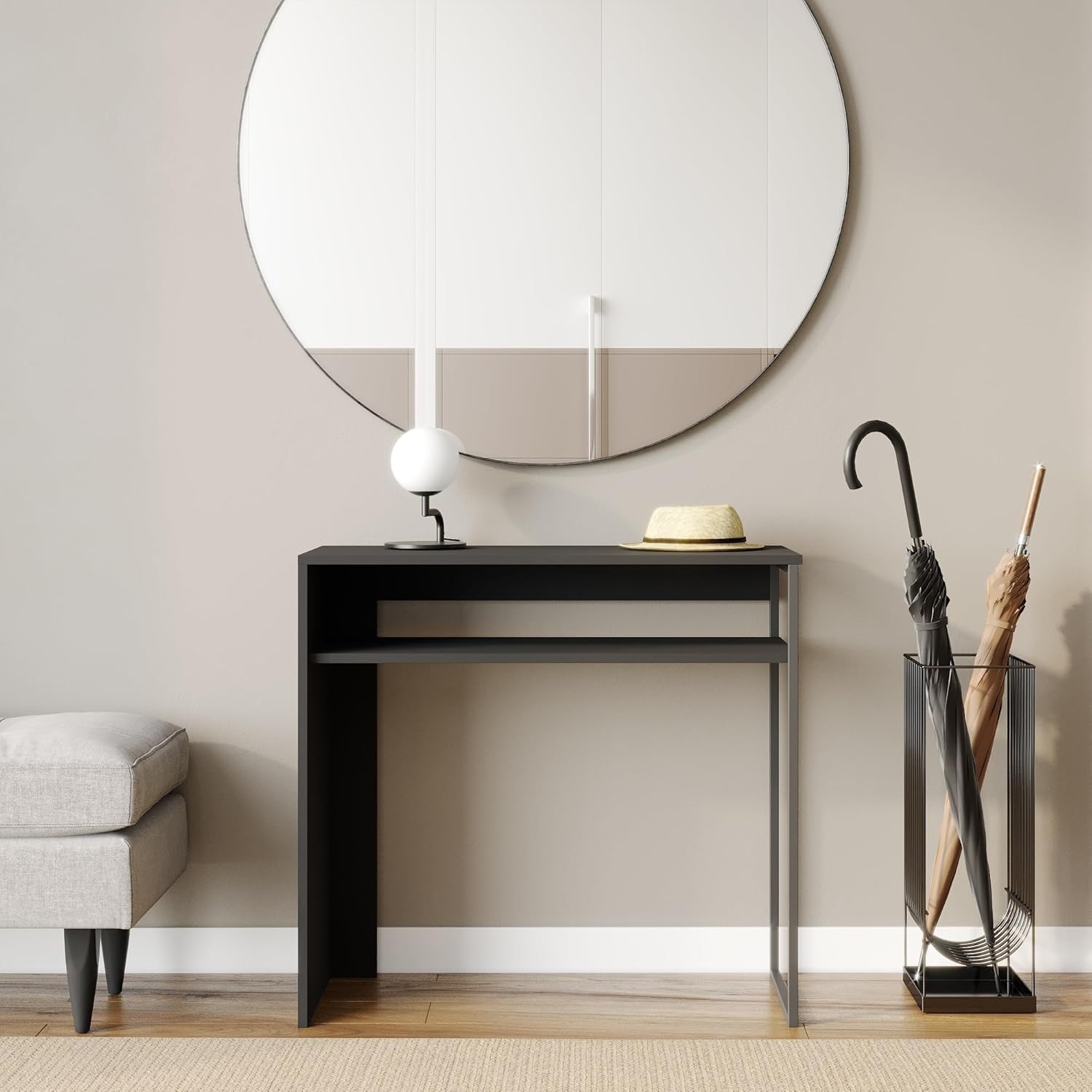 Black 80cm Wooden Console Table with Storage Shelf for Hallway & Living Room