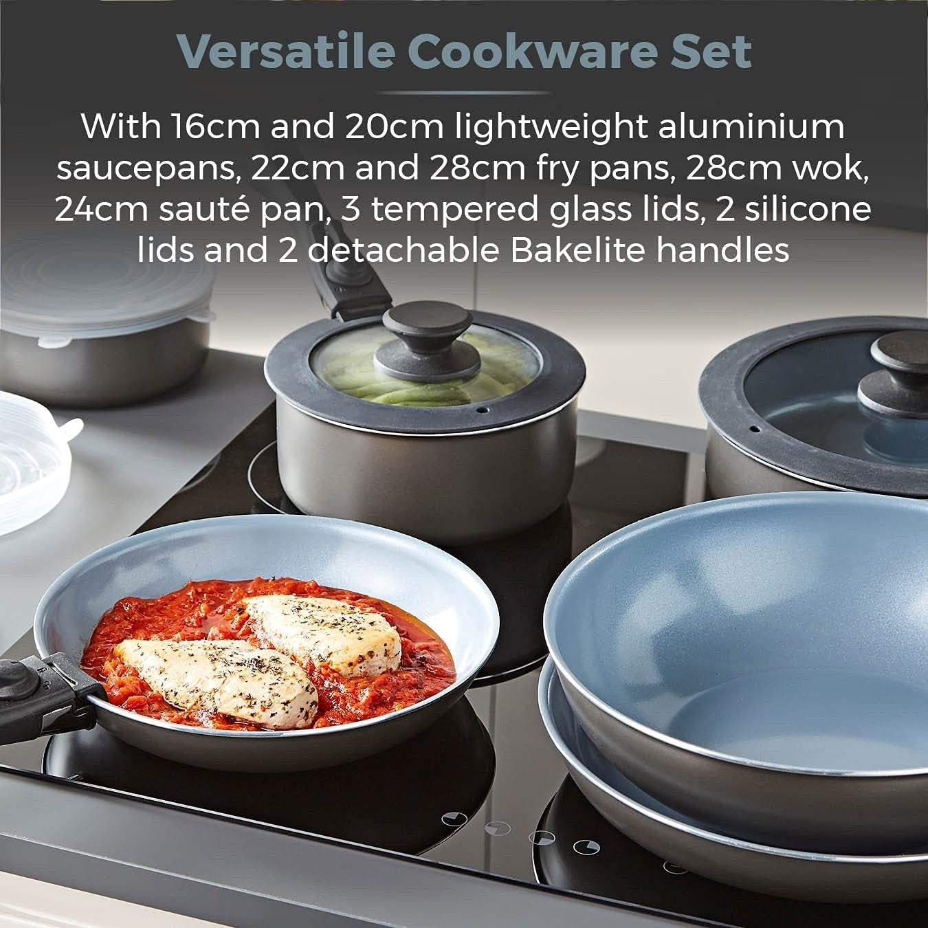 13pcs Ceramic Non-Stick Cookware Set – Stackable Pans with Detachable Handle
