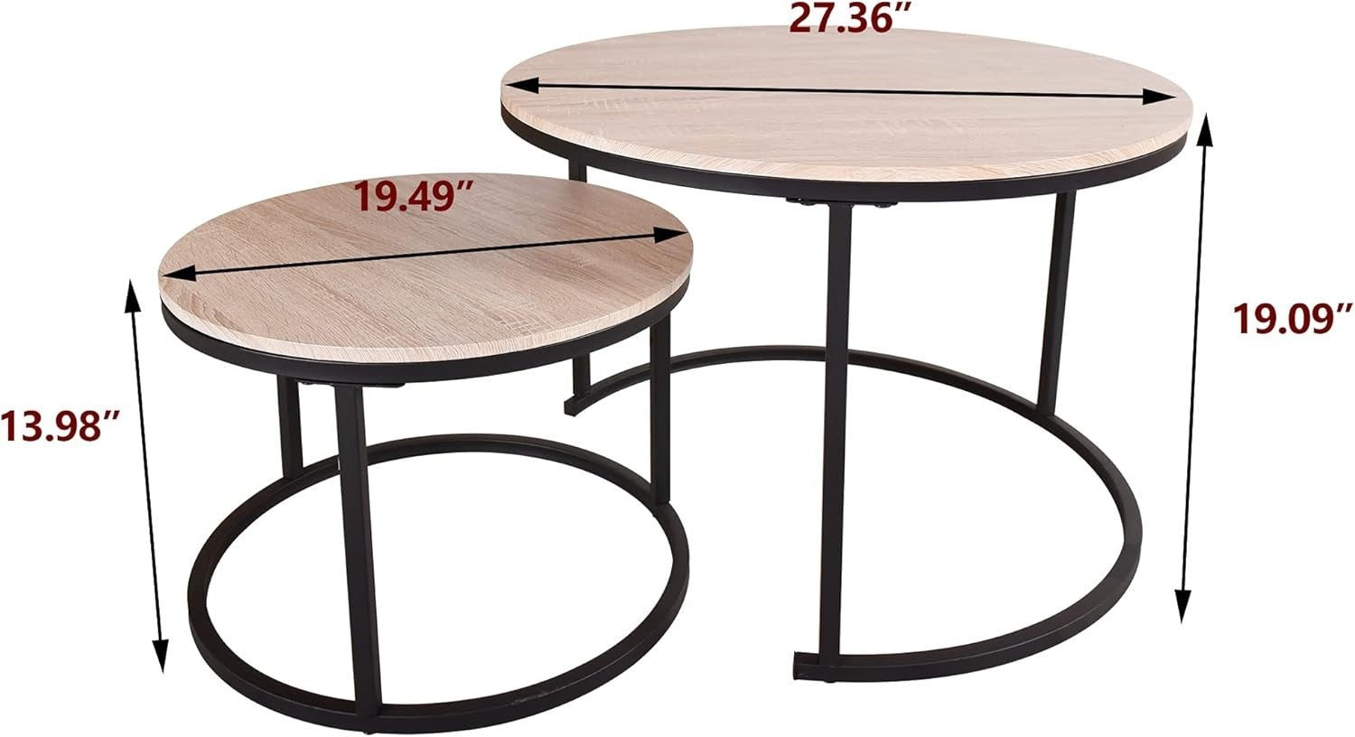 Nesting Coffee Table Set Wood Round Storage Side End Tables for Living Room