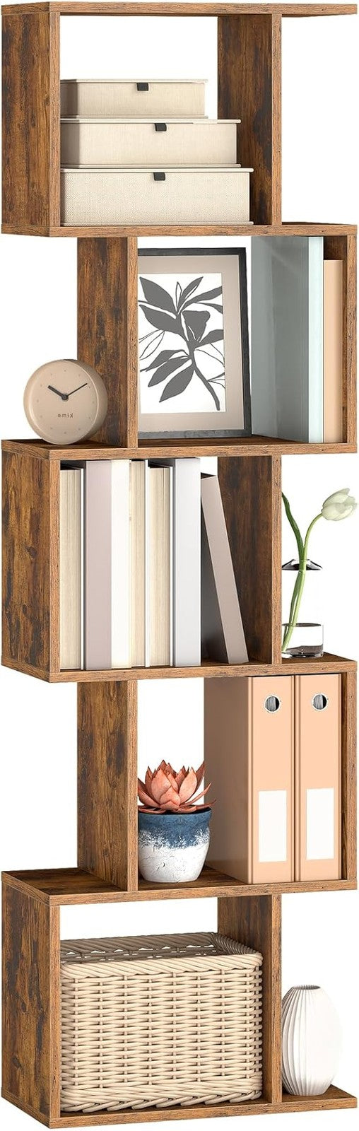 6-Tier Rustic Brown Bookcase Room Divider Modern Cube Storage Display Shelf 159