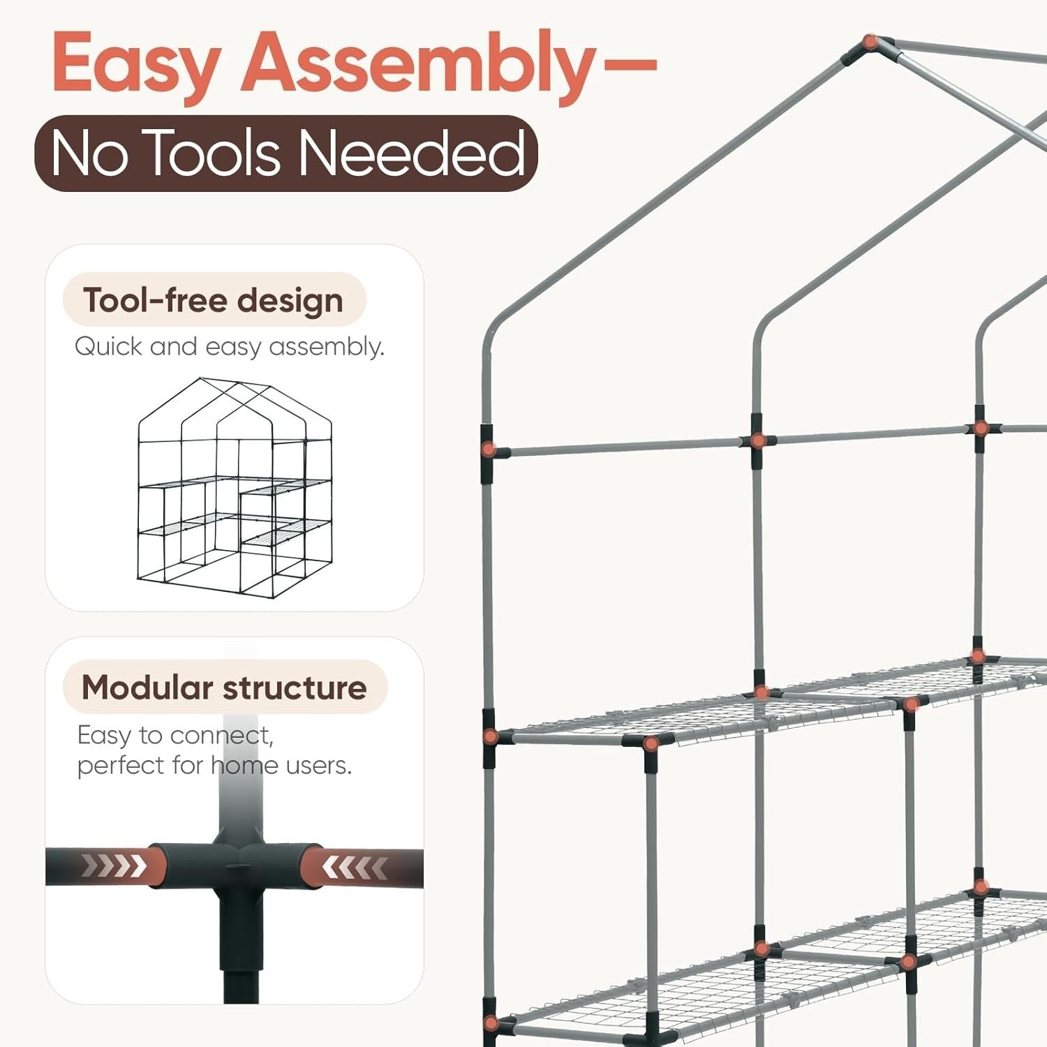 Walk-In Greenhouse with Shelves | Heavy-Duty Metal Frame | Waterproof PE Cover