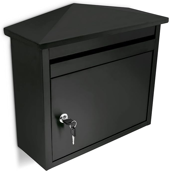 Wall Mounted Lockable Mailbox Black Iron Weatherproof Post Box A4 Slot