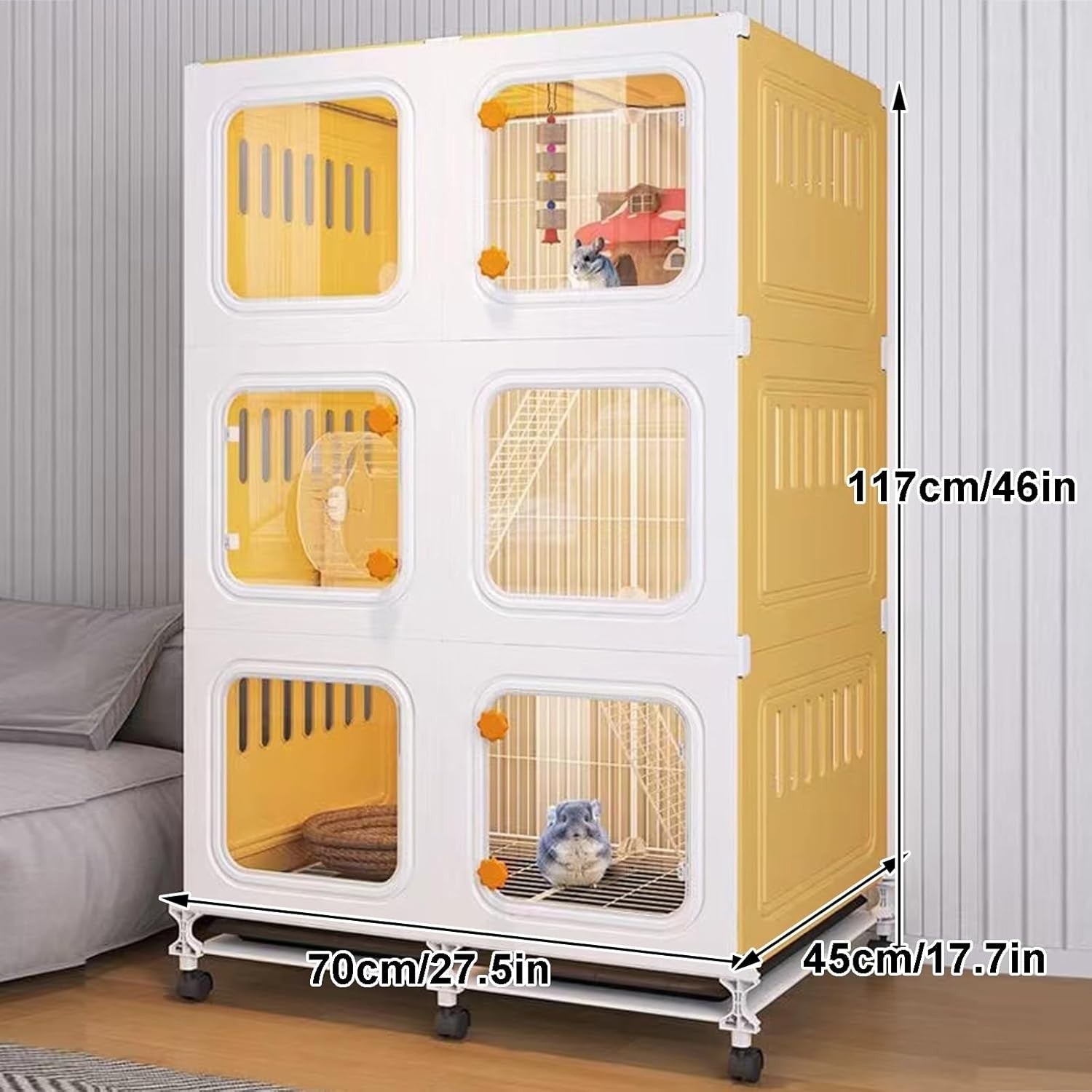 Closed Rabbit Cage Indoor with Wheels Pull Out Tray Clear Panels Large