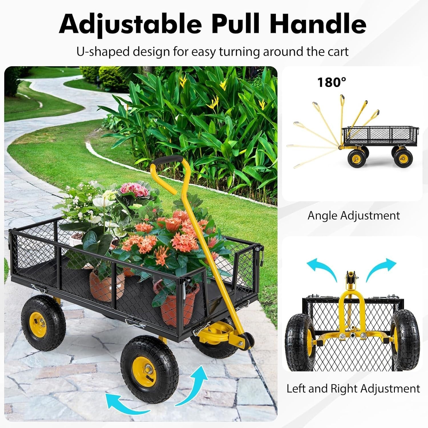 3-in-1 Heavy Duty Garden Cart 400kg Utility Wagon Flatbed w/ Removable Sides