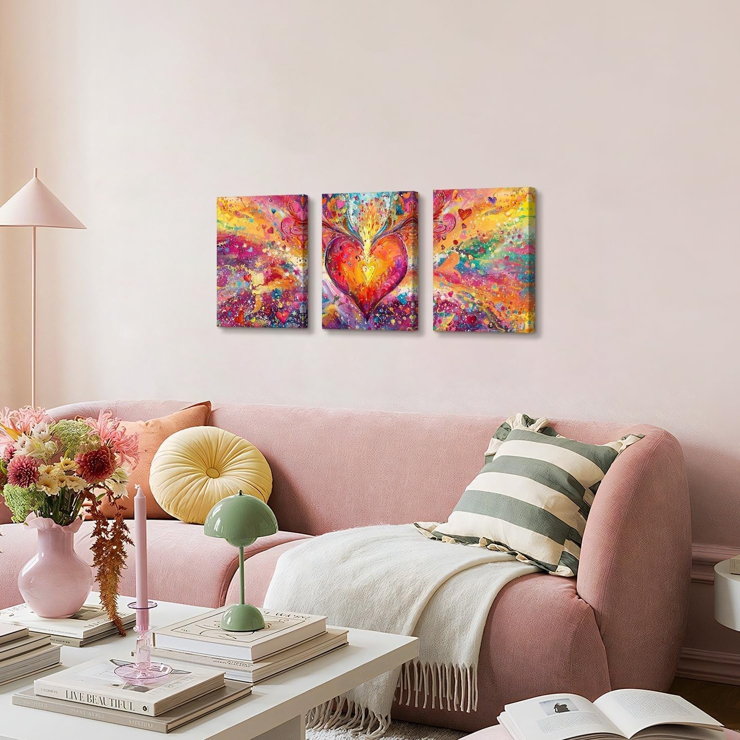 Abstract Heart Canvas Wall Art Set 3 Framed 30x40cm