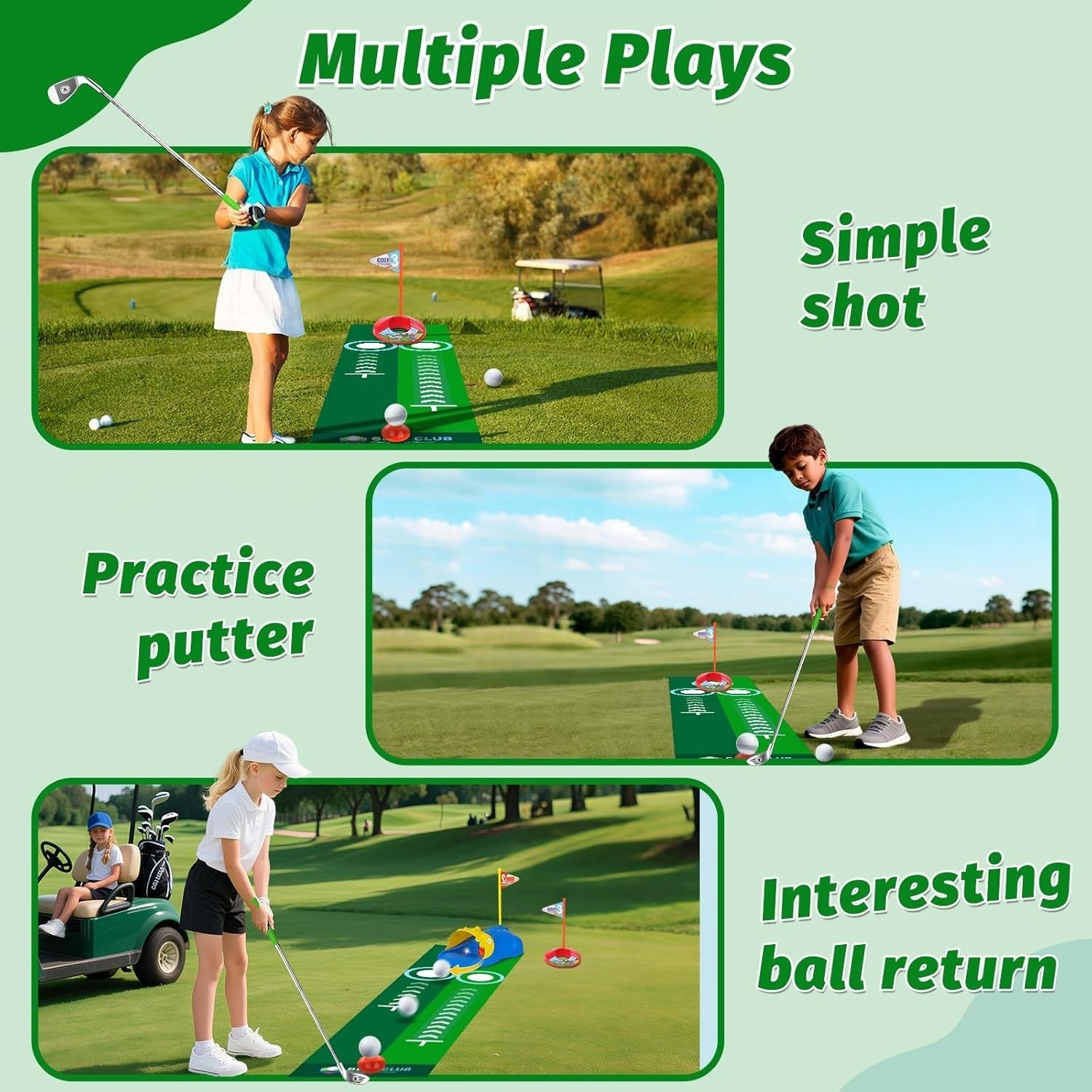 Kids Golf Set w/ Automatic Ball Return, Putting Mat & Clubs Indoor Outdoor