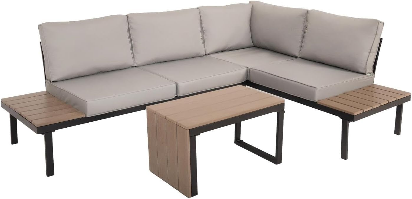 4 Seater Modular Outdoor Garden Corner Sofa Set with Table & Cushions