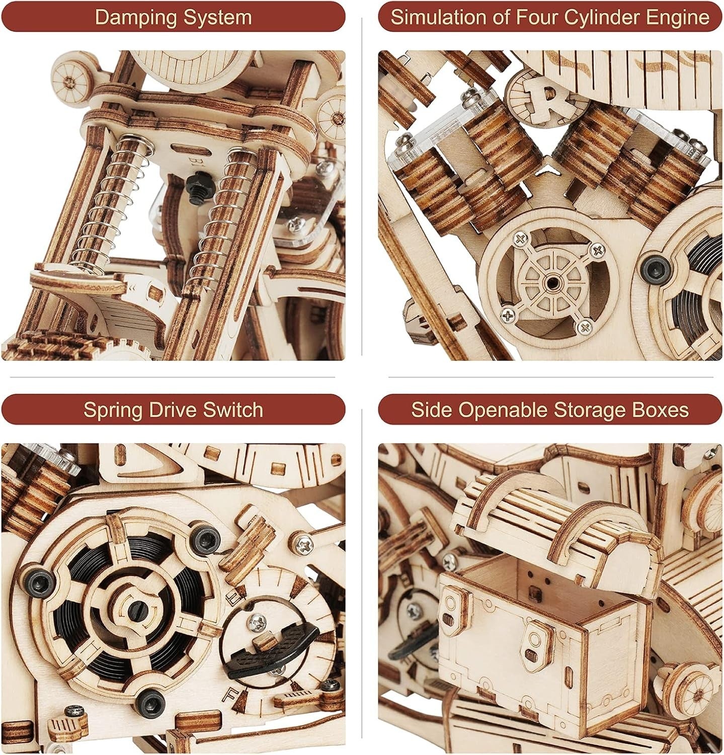 3D Wooden Motorcycle Puzzle Model Kit | Mechanical Moving Parts & Desk Decor