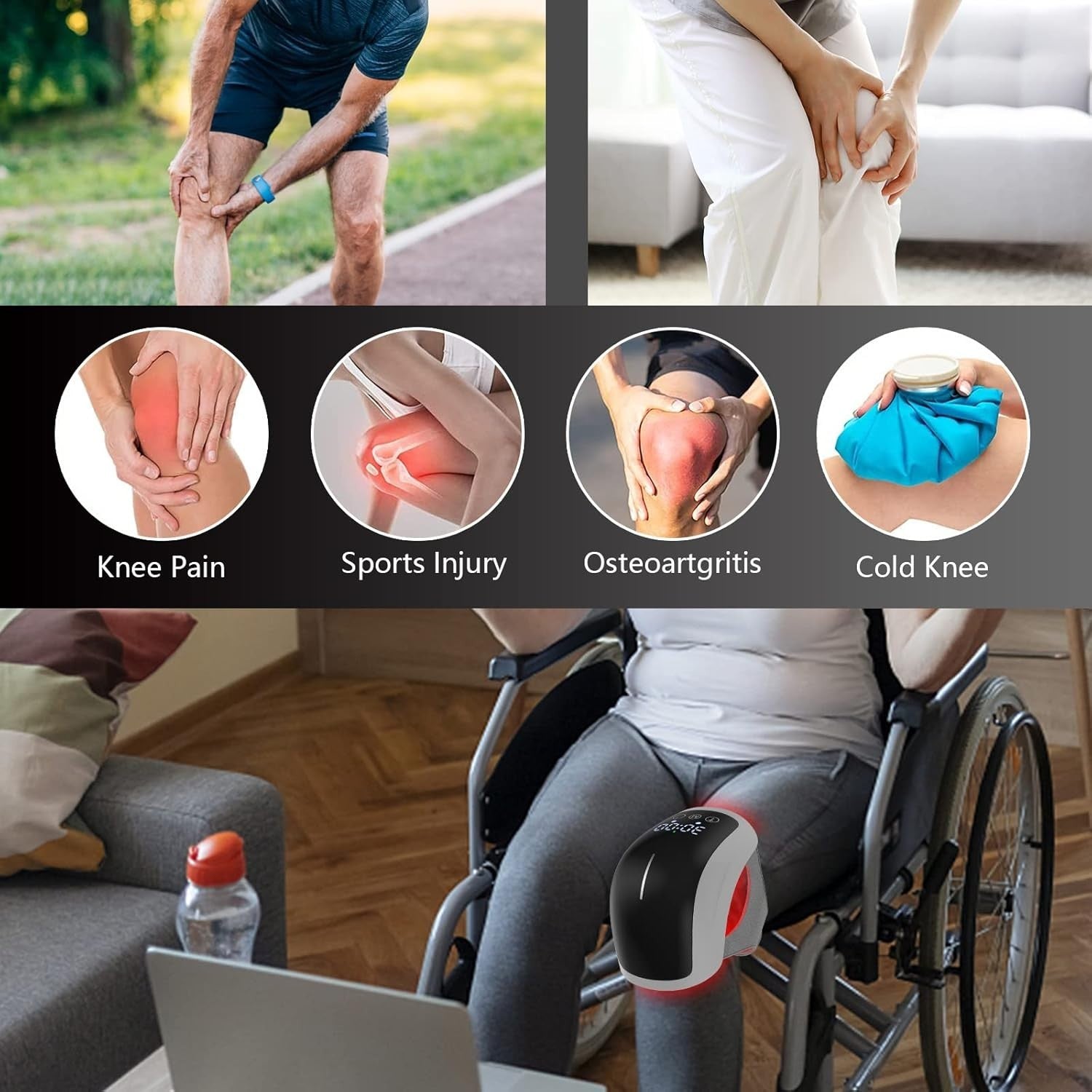 Red Light Therapy Knee Massager for Pain Relief | Infrared Heat, Pulse Modes