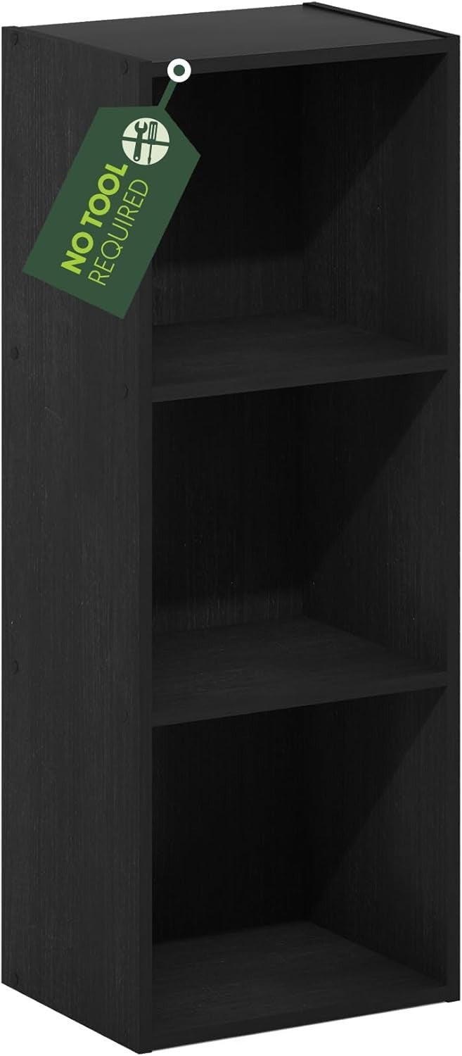 3 Cube No Tool Bookcase Small Storage Shelf Compact Organizer Bookshelf Black