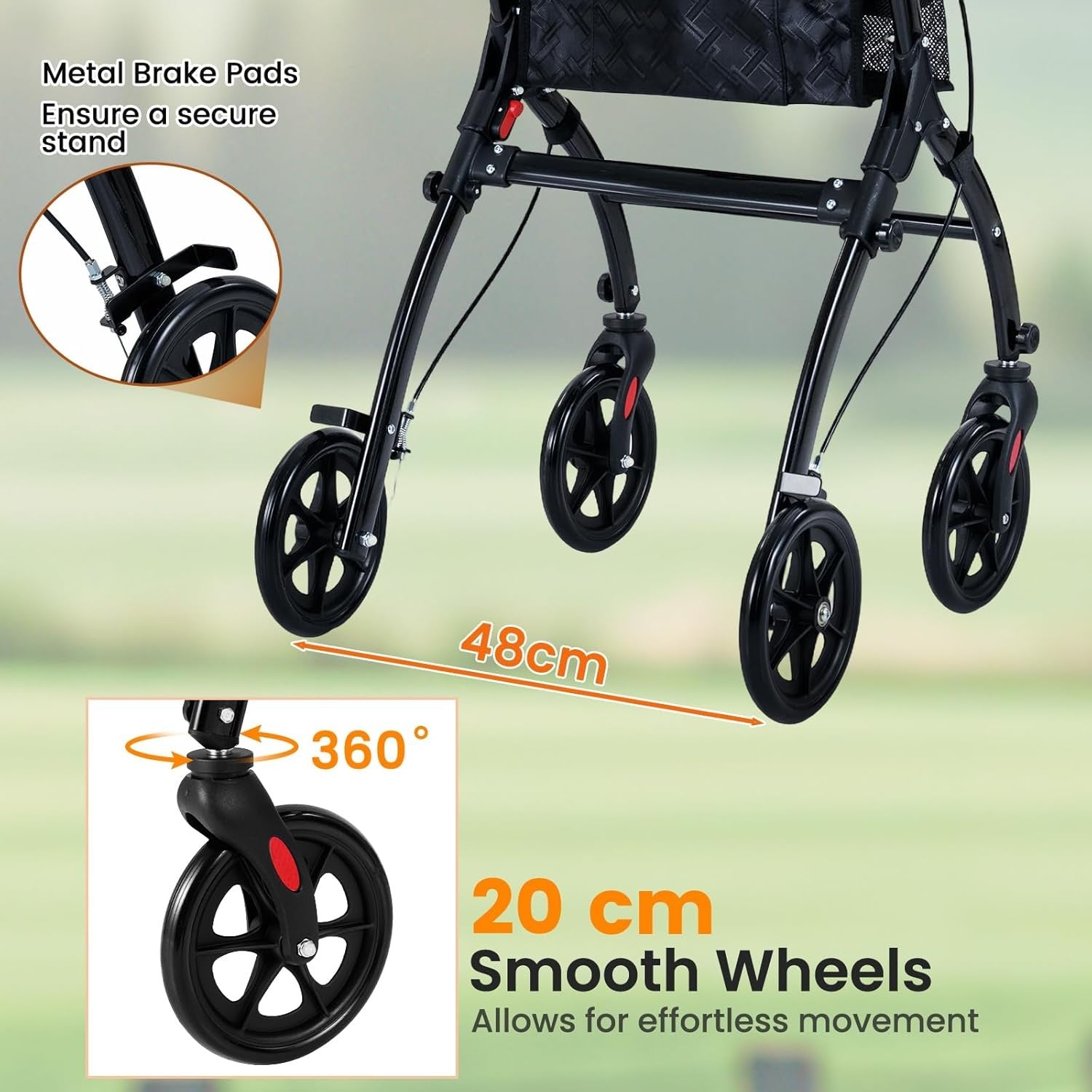 4 Wheel Rollator Walker Lightweight Folding Walking Aid Brakes Tray