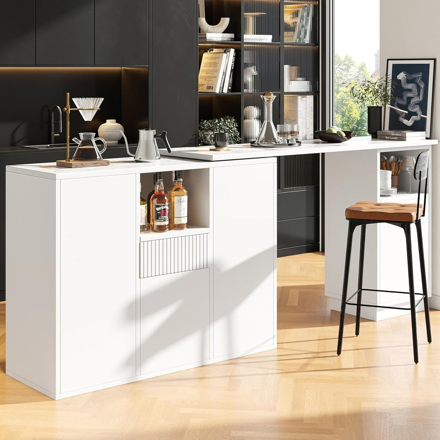 360° Rotating Dining Bar Table with Marble Worktop & Storage, Modern Design