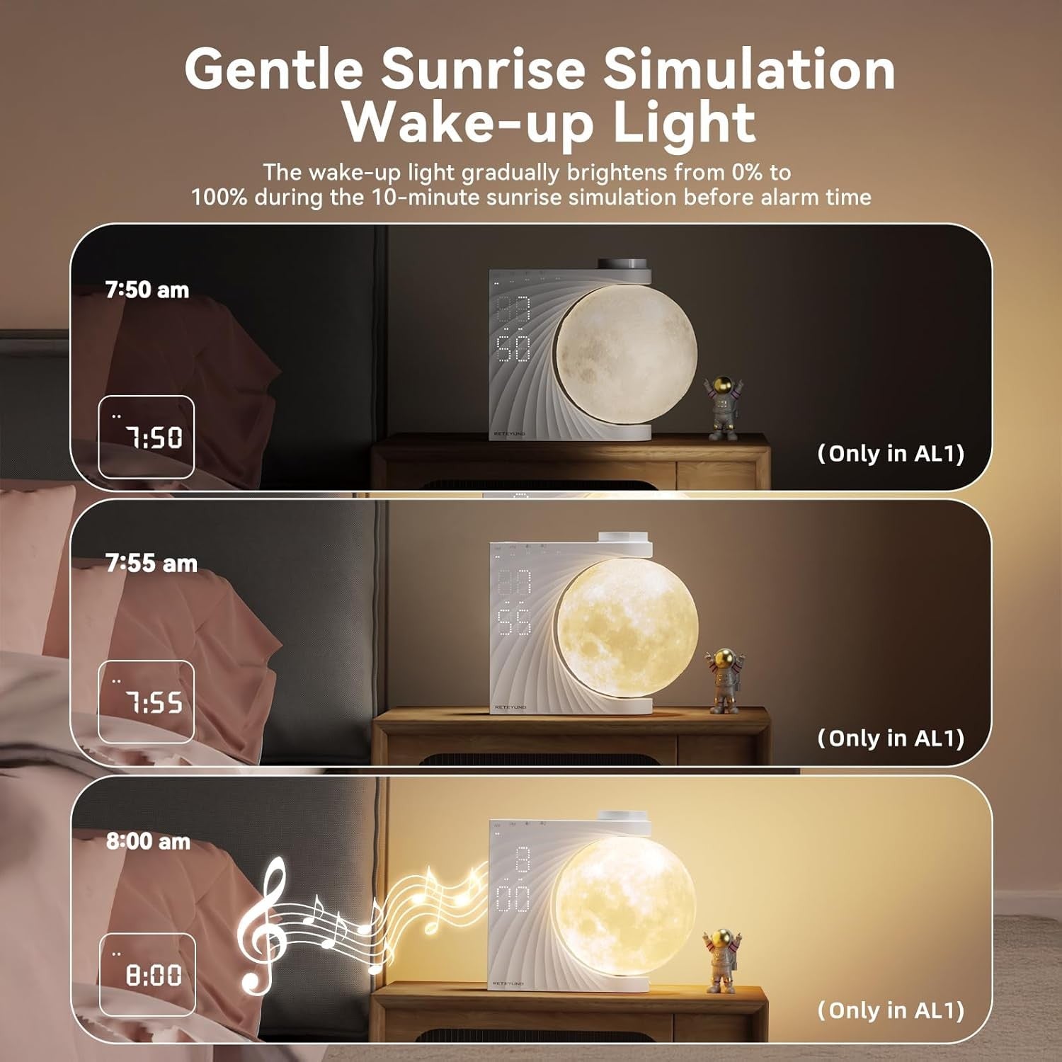 Sunrise Alarm Clock Wake Up Light Moon Lamp LED Night Light Sounds