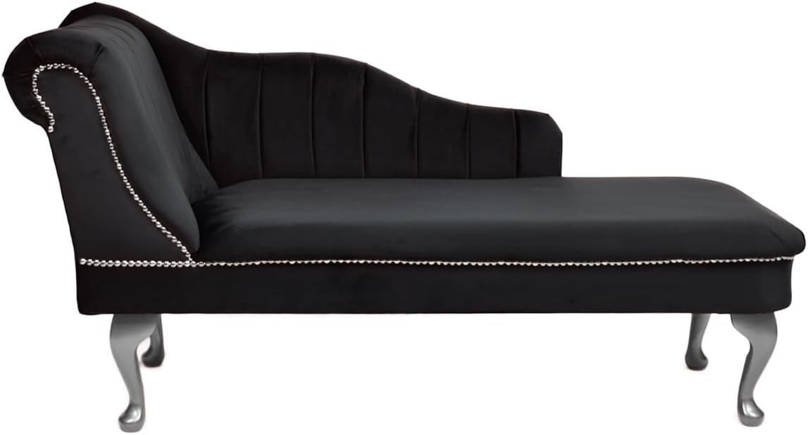 Velvet Chaise Lounge Left Hand Tufted Accent Sofa Black Chair Bedroom 133cm
