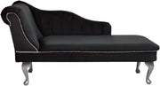 Velvet Chaise Lounge Left Hand Tufted Accent Sofa Black Chair Bedroom 133cm