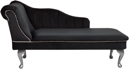 Velvet Chaise Lounge Left Hand Tufted Accent Sofa Black Chair Bedroom 133cm