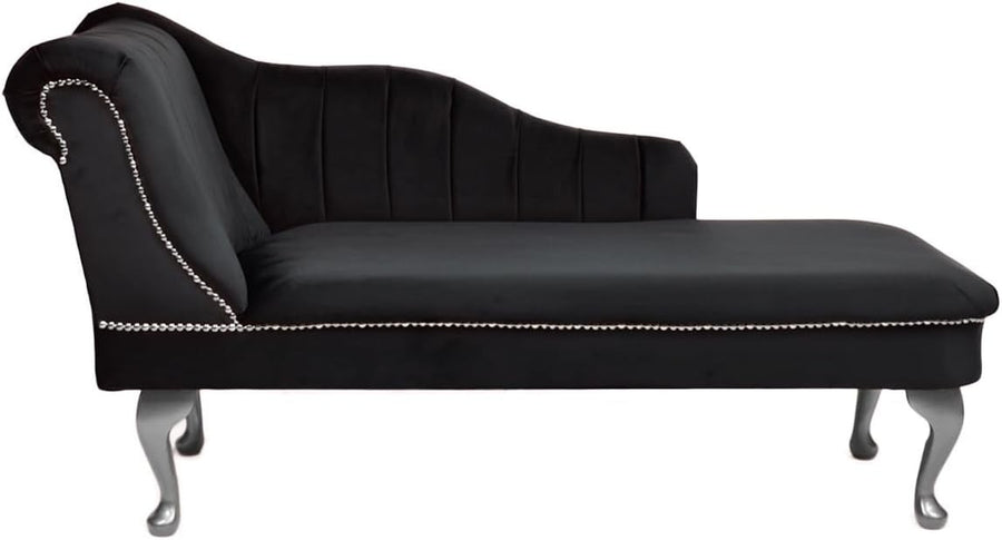 Velvet Chaise Lounge Left Hand Tufted Accent Sofa Black Chair Bedroom 133cm