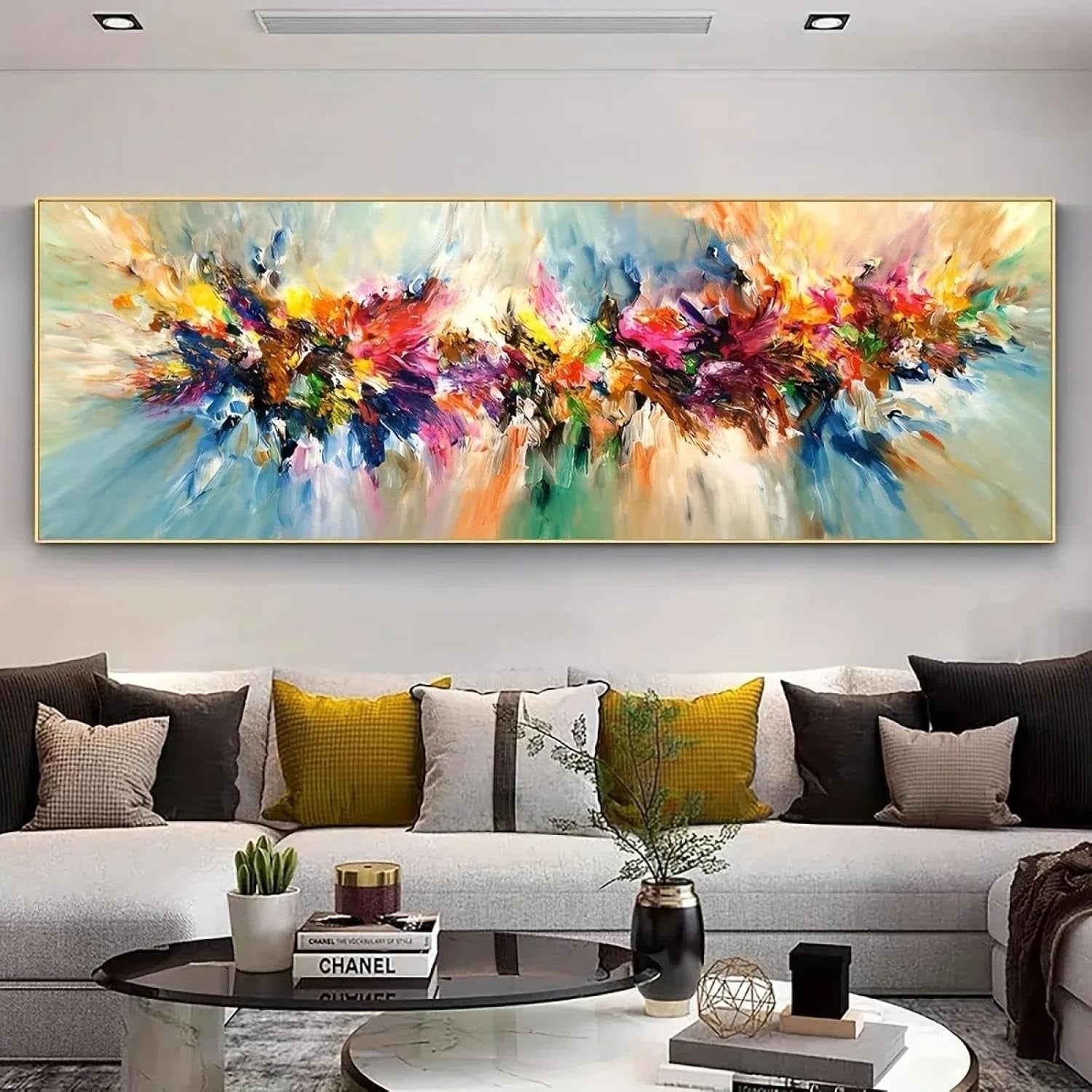 Extra Large Abstract Graffiti Canvas Wall Art 45x135cm Framed