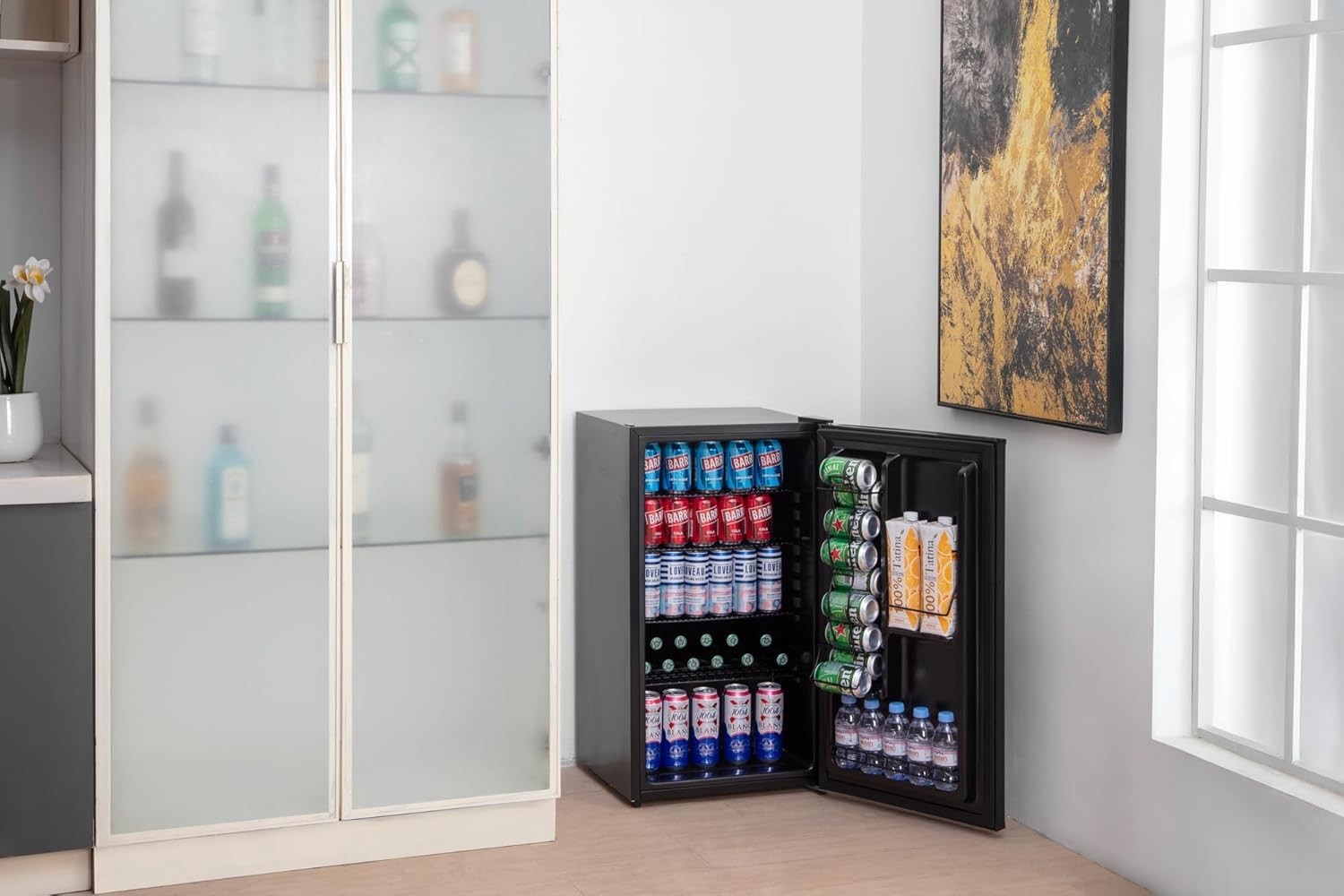 88L Undercounter Beer & Drink Fridge LED Solid Door Black Compact