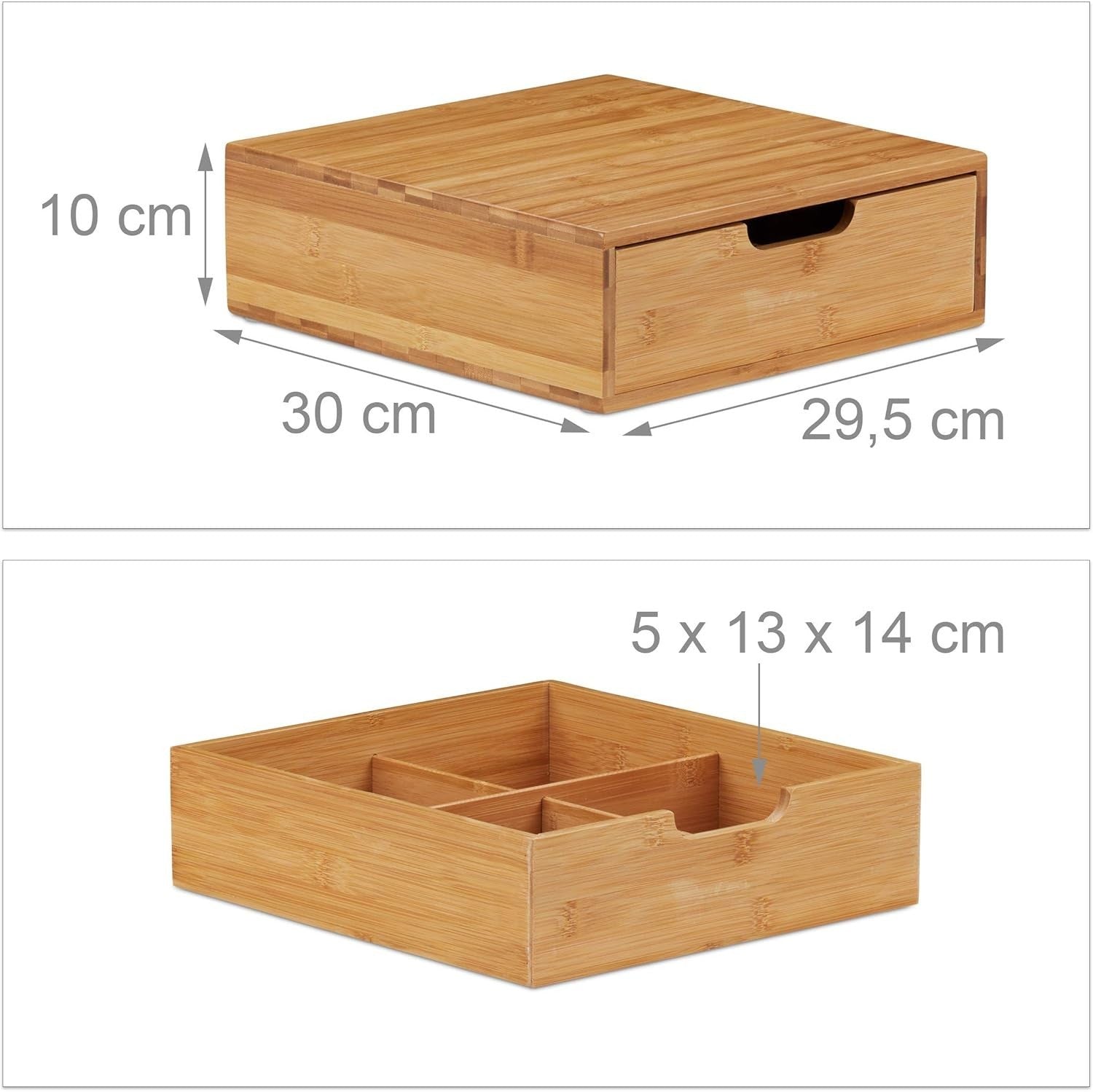 Bamboo Desk Drawer Organizer Box – 2 Tier Storage, Natural Look, Non-Slip