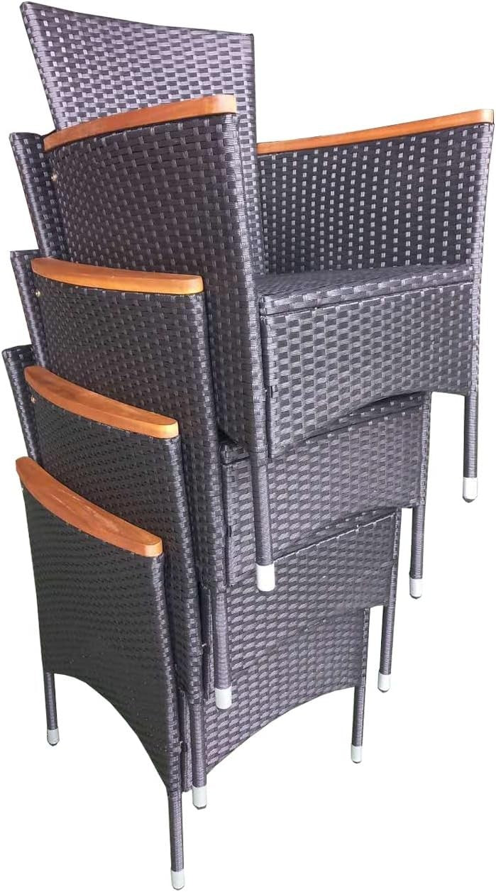5-Piece Outdoor Rattan Patio Dining Set with Wood Table & Stackable Chairs