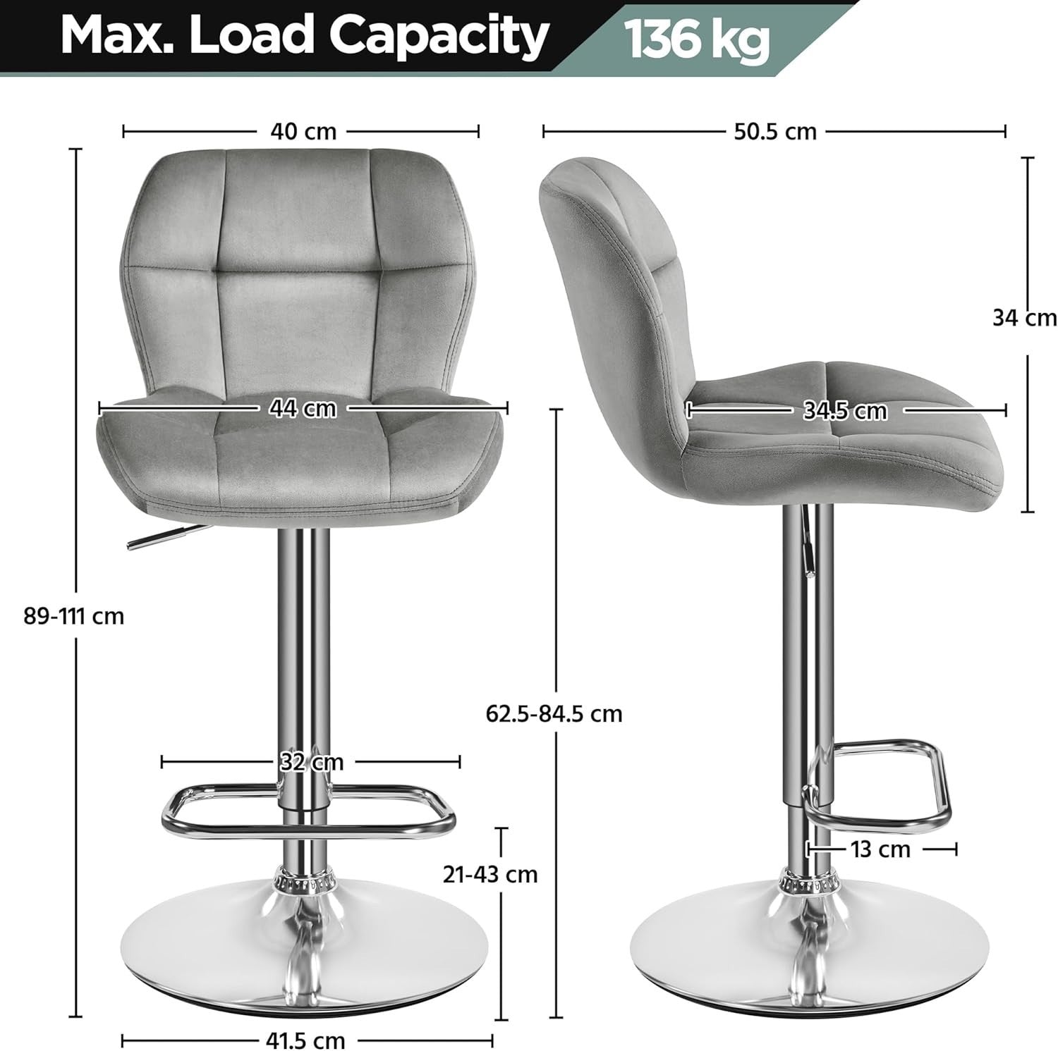 Adjustable Velvet Bar Stools Set of 4 – Swivel Counter Chairs, Modern