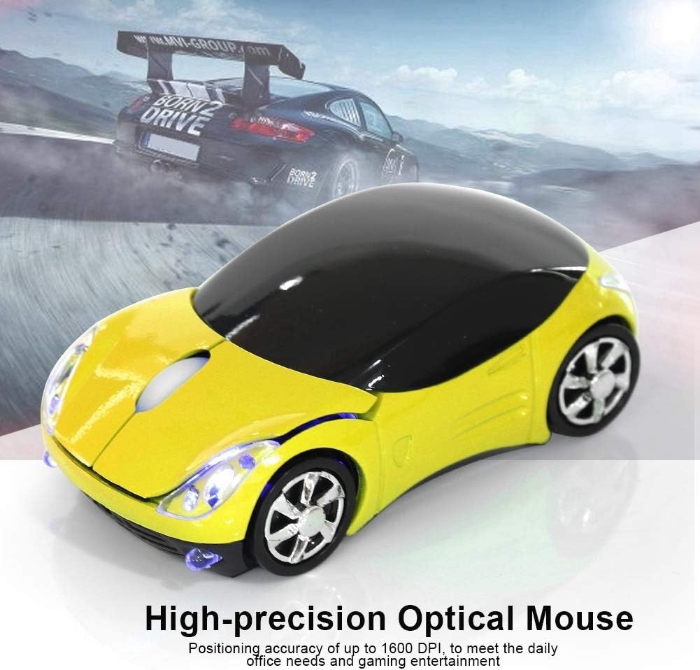 Yellow Kids Wireless Car Mouse 2.4G 1600 DPI USB Laptop